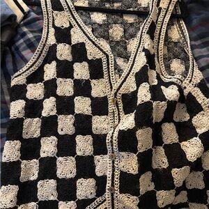 Emory Park Black and Cream Crochet Vest